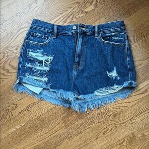 KanCan Blue High-Waisted Jean Shorts Distressed